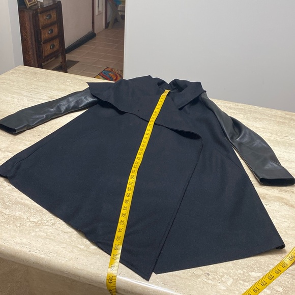 ALL SAINTS Asymmetrical Wool Coat, leather sleeves, Great Condition, see photos - Picture 8 of 15